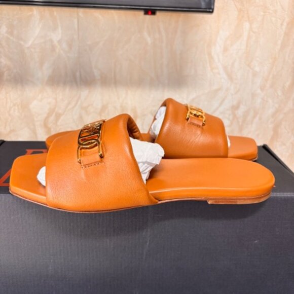 MCM Cognac Travis Leather Chain Flat Slide Sandals size 8 - Picture 5 of 9